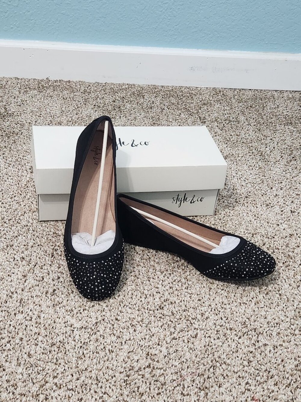 Style & Co Angelyn Black Rhinestone Ballet Flats Women’s 10M NWOT